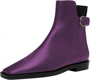 Wansseny Женские ботильоны с квадратным носком, регулируемая пряжка, плоский каблук, стильные повседневные и вечерние короткие ботинки, размер 4-16 США