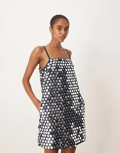 Джинсовое мини-платье Ghospell с пайетками серебристого цвета