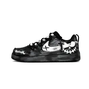 Nike Детские скейтерские кроссовки low top, slip resistant, abrasion resistant, Court Borough Graffiti Demon Leather, Black