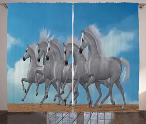 Штора ABAKUHAUS "Деревенская лошадь", "Цифровой забег животных", универсальная ленточная штора для гостиной с петлями и крючками, 280 x 225 см, цвет: небесно-голубой и серый Abakuhaus