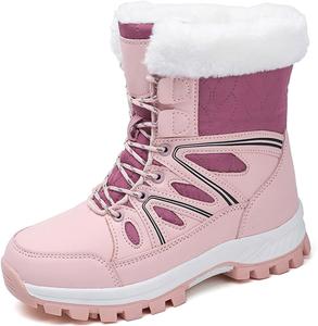 Водонепроницаемые женские ботинки с меховой подкладкой, модные ботильоны на шнуровке, уличные походные ботинки, повседневная зимняя обувь для женщин Generic, #C01-Pink