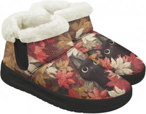 Зимние женские ботинки с мехом, теплые, противоскользящие, для походов и улицы, утепленные для ходьбы и работы Chririnla, Red Maple Black Cat