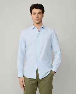 Мужская рубашка из хлопковой поплиновой ткани классического кроя с микроузором в полоску Façonnable, синий