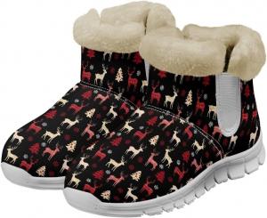 Женские зимние ботинки для Рождества с мехом, утепленные, короткие, противоскользящие, удобные и теплые, размер США 6-12 Qoiuvncy, Xmas Tree Deer Black