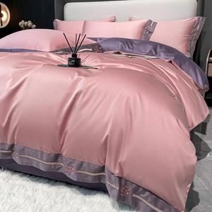 LUOLAI HOME Комплект постельного белья 1,5-спальный, 4 предмета: простыня на резинке 150х200 см, пододеяльник 200х230 см, 2 наволочки, цвет: Aidela - Dou Sha Hong + элегантный фиолетовый