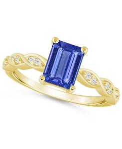 Кольцо с аметистом (1,5 карата) и белым бриллиантом (1,20 карата) из белого золота 10 карат Macy's, Tanzanite/Yellow Gold