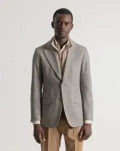 Мужской пиджак slim fit с узором «гусиная лапка» и съемным воротником, коричневый PuroEgo