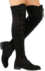 Женские высокие ботинки ZBYY с низким каблуком, за колено, на шнуровке, с модной боковой молнией, эластичные ботфорты выше бедра, повседневные ездовые ботинки, 5.5 Black