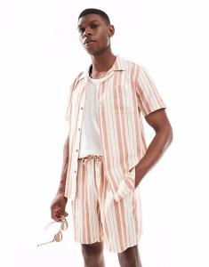 Рубашка в полоску в льняном стиле цвета «камень» New Look