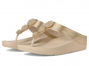 Сандалии FitFlop Fino Beadie-Button Metallic Toe-Post Sandals, цвет Platino