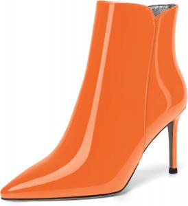 Женские ботильоны SKYSTERRY с острым носком, на молнии, из лакированной кожи, для вечеринки, модные, на высоком каблуке-стилетто, 8,5 см, Orange