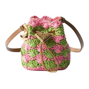 PRADA Стальной миниатюрный плечевой рюкзак женский лепестковый розовый и луговой зеленый