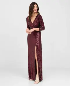 Длинное платье с пайетками и разрезом по бокам Veneno en la piel, красный