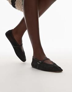 Балетки Topshop Alex с вышитыми цветами, черного цвета