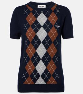 Кашемировый трикотажный топ с узором Аргайл Miu Miu, Bleu