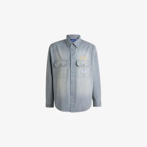 Рубашка Hugo из хлопка в полоску с нашивкой, синий