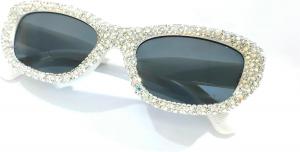 Солнцезащитные очки «кошачий глаз» с бриллиантами, модные, с кристаллами и стразами, винтажные, ретро, ​​для женщин, защита от ультрафиолета UV400, модель 5556 Melrose, White