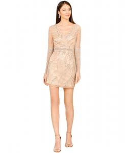 Женское коктейльное платье с длинными рукавами и V-образным вырезом Lara, Nude