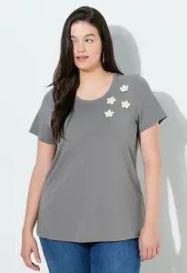 Футболка с цветочным принтом Ulla Popken, Dark Grey