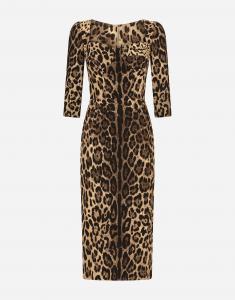 Платье из кадди миди длины с леопардовым принтом Dolce & Gabbana, мультиколор