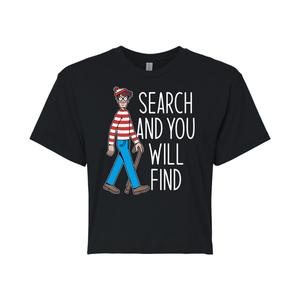 Укороченная футболка Where's Waldo Search для юниоров Licensed Character, черный
