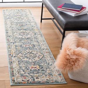 Ковер-дорожка SAFAVIEH, 61 x 244 см, Madison Collection, Grey & Ivory, дизайн с бохо-шик медальоном, не линяет и прост в уходе, идеален для помещений с высокой проходимостью в гостиной, спальне (MAD468G)