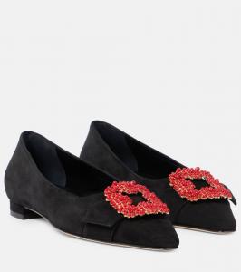 Gifla балетки из замши с декоративными элементами Manolo Blahnik, 0015 Black/994K Yoth