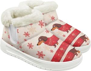 Женские зимние ботинки для снега, удобные для ходьбы, походов, тенниса, с меховой отделкой, средней высоты, теплые Hechitok, Christmas Dachshund