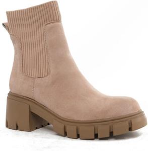 Женские ботинки Челси с массивной подошвой, на мягкой резинке, круглый носок, эластичные ботильоны, толстый каблук, носочные ботинки QZTSJS, Apricot