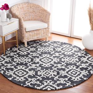 Ковер ручной работы из шерсти SAFAVIEH, 183 x 183 см, Blossom Collection Black/Ivory BLM104Z для прихожей, гостиной, столовой, спальни