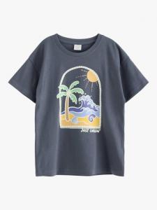 Детская хлопковая футболка Just Chillin' с коротким рукавом Lindex, Dark Grey