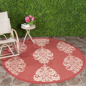 Ковер SAFAVIEH, 201 x 201 см, Courtyard Collection Round Red / Natural CY2720 для дома и улицы, водонепроницаемый, легко чистится, для патио, заднего двора, прихожей