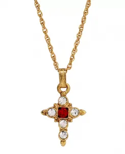 Ожерелье с кулоном в виде креста из темно-красного золота 14 карат с кристаллами Symbols Of Faith, red