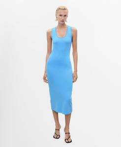 Женское приталенное платье миди MANGO, Blue
