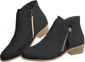 Удобные осенне-зимние ботильоны для женщин, с элегантным низким каблуком, поддержкой свода стопы, для ходьбы, с боковой молнией, круглый носок, винтажные туфли Generic, Black