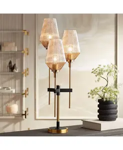 Современная настольная лампа Axiom высотой 39 дюймов, латунный, черный, металлический, цвета шампанского, с ребристым стеклянным абажуром для спальни, гостиной, прикроватной тумбочки, офиса Possini Euro Design, gold