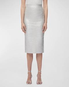 Юбка-карандаш миди цвета металлик Елена Herve Leger, цвет Silver Foil
