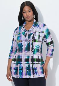 Топ Ulla Popken CHECKED WATERFALL NECKLINE 3/4 SLEEVE SLINKY , Deep Green/Green