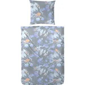 Постельное белье Primera «Органик Renforce постельное белье Ива» с нежными цветами и листьями, цвет blau