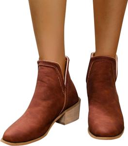 Женские ботильоны ZBYY с острым носком, невысоким каблуком, вырезом V, из искусственной кожи, стиль Челси, на молнии, повседневные западные ботинки, 5.5 Brown