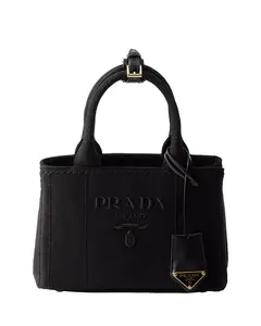 Миниатюрная хлопковая холщовая сумочка Jardiniere Prada, черный