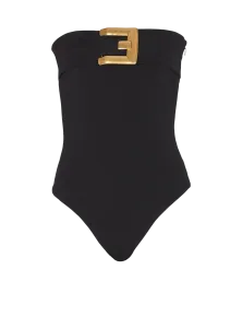 Боди-бюстье из крепа с поясом Balmain, черный