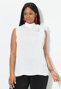 Блуза Ulla Popken BOW COLLARED SLEEVELESS , Snow White/White