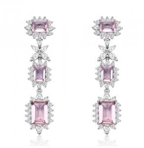 Серьги-гало с тремя камнями из стерлингового серебра, белого золота и цветных кубических цирконий Genevive, Morganite