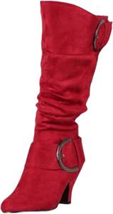 Женские осенние сапоги Ladmiple, высокие до колена, с широким голенищем, свободного кроя, ковбойские вестерн-сапоги с конусообразным каблуком, на молнии, викторианского стиля 2024, N-Red