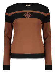 Полосатый свитер с вышитым логотипом Herno, коричневый