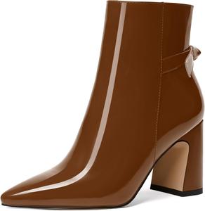 Женские ботильоны MODENCOCO с лаковой отделкой, бантом и молнией, вечернее платье, острый носок, каблук-блок, высота каблука 3,3 дюйма