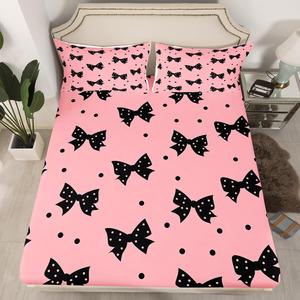 Erosebridal Комплект постельного белья Kawaii Bow Queen с розовыми бантами и черными точками в стиле бабочек, Hot Pink Black