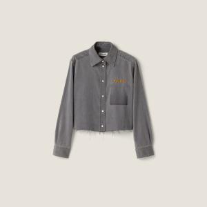Укороченная рубашка из шамбре MIU MIU, серый