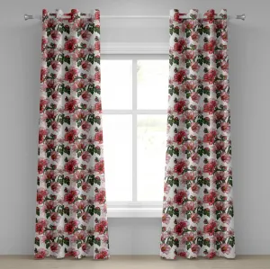 Шторы на люверсах ABAKUHAUS с изображением божьей коровки, экзотические цветы, гибискус, гавайская листва, иллюстрация, ботаника, весеннее цветение, декоративные двухпанельные шторы, 280 см x 225 см, цвет: красный, кораллово-зеленый